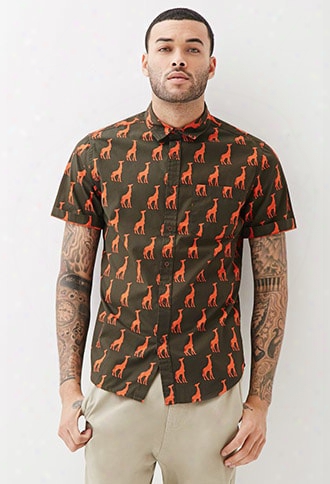 Giraffe Print Collared Shirt