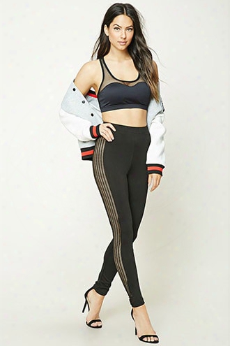 Mesh Panel Striped Leggings