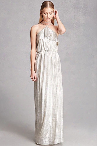 Metallic Maxi Halter Dress