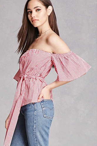 Off-the-shoulder Gingham Top