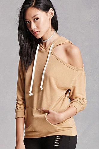 One-shoulder Heathered Hoodie