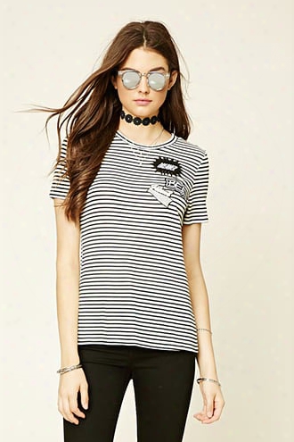 Patch-front Stripe Longline Tee