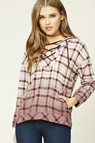 Plaid Flannel Lace-up Hoodie