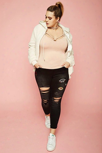 Plus Size Mid-rise Patch Jeans