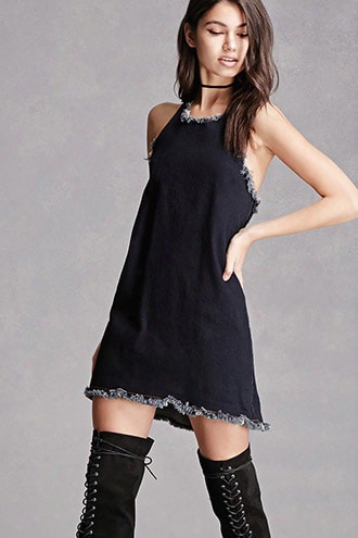 Raw-cut Denim Halter Dress