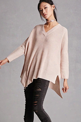 Ribbed V-neck Dolman Sweater