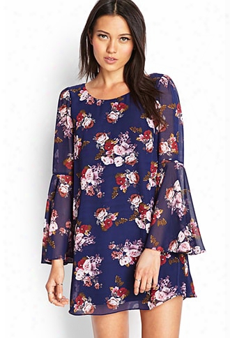 Rose Print Shift Dress