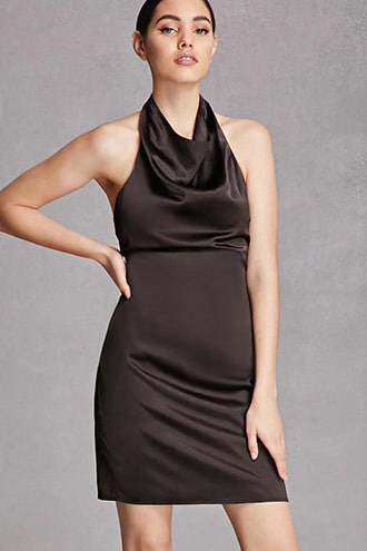 Satin Cowl Neck Halter Dress