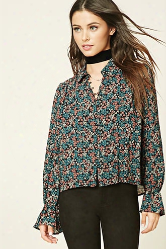 Semi-sheer Floral Print Shirt