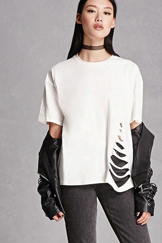 Slub Knit Ladder Cutout Tee