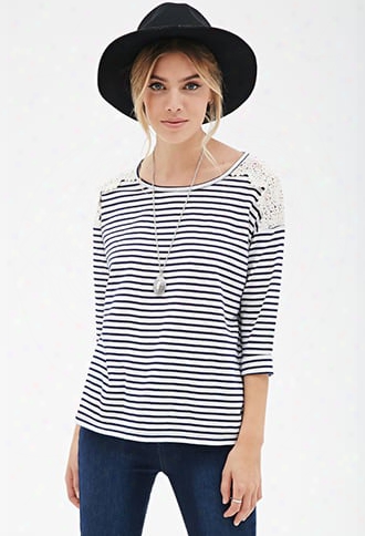 Striped Lace-paneled Top