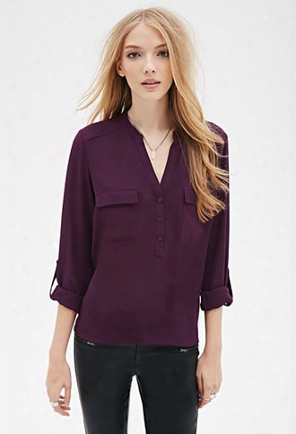 Three-button Flat Collar Blouse