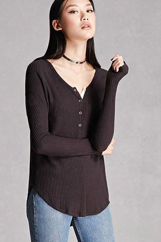 Waffle-knit High-low Dolman To