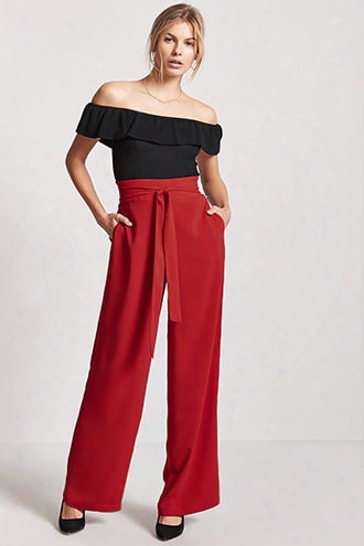 Belted Woven High-rise Pants