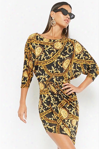 Brocade Print Asymmetrical Dress