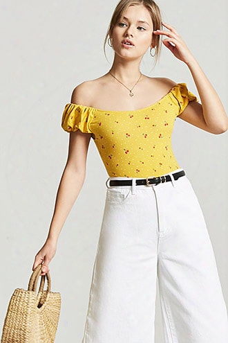 Cherry Print Off-the-shoulder Bodysuit