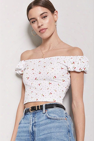 Cherry Print Off-the-shoulder Top