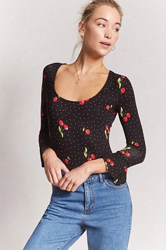 Cherry Print Trumpet Sleeve Bodysuit