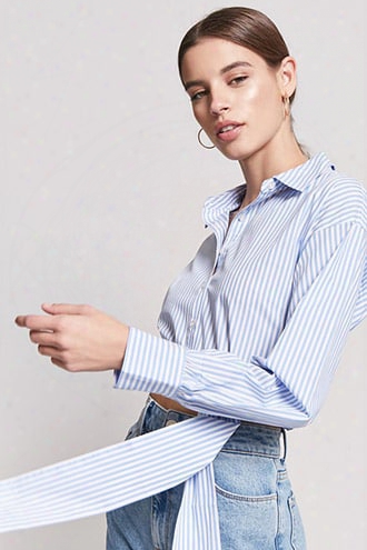 Cropped Tie-front Pinstripe Shirt