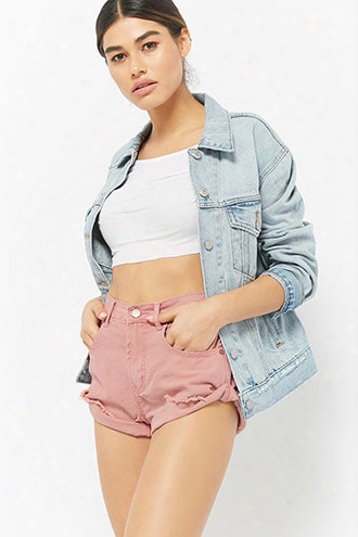 Cuffed Asymmetrical Denim Shorts