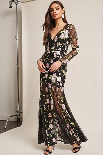 Embroidered Mesh Maxi Dress