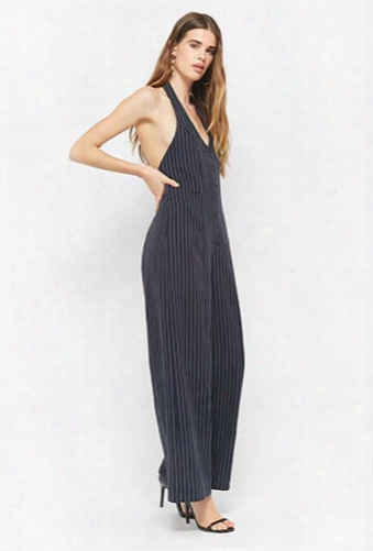 Eta Pinstriped Halter Jumpsuit