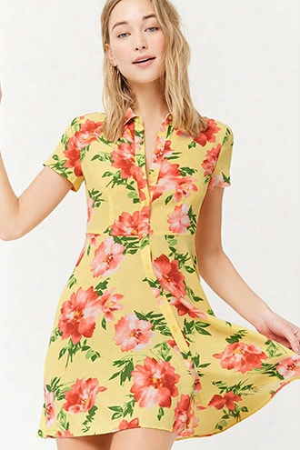 Floral Button-front Shirt Dress