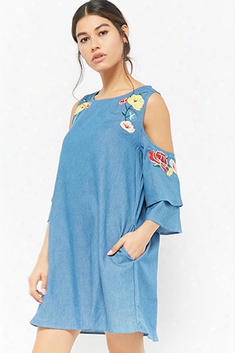 Floral Embroidered Chambray Dress