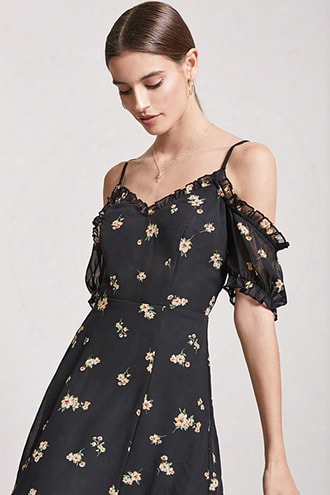 Floral Open-shoulder Mini Dress