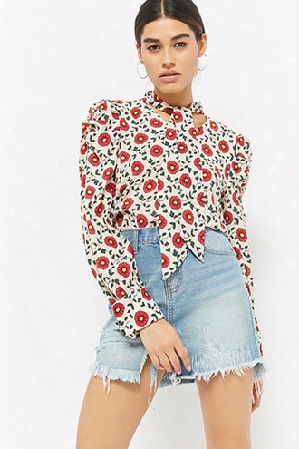 Floral Print Self-tie Neck Top