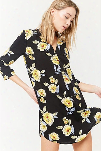 Floral Split-neck Dress