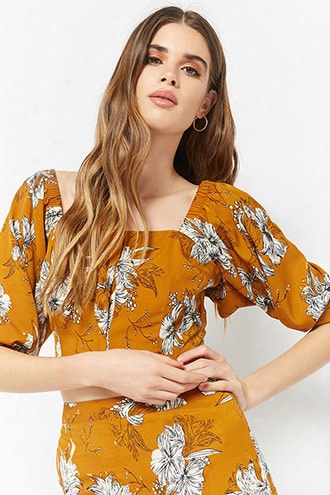 Floral Squae Neck Crop Top