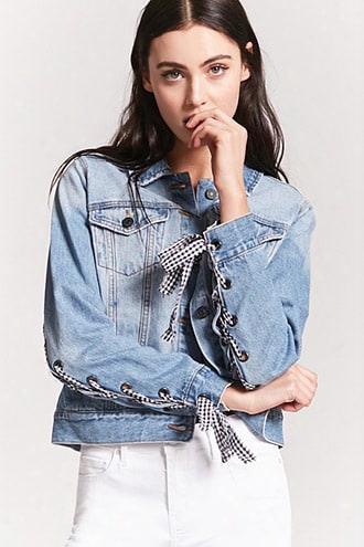 Gingham Embellished Denim Jacket