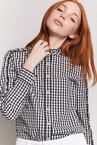 Gingham Ruffle Button-front Shirt