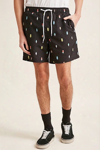 Ice Cream Print Swim Trunks