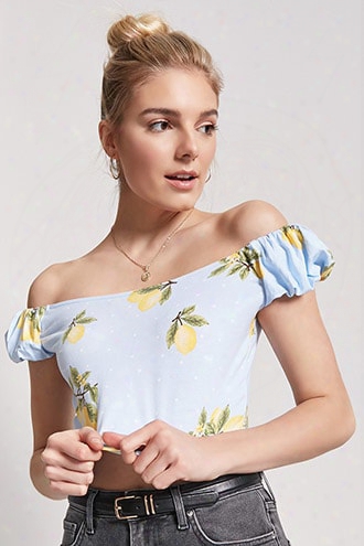 Lemon Print Off-the-shoulder Top