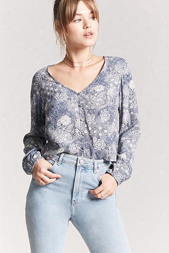 Paisley Floral Button-front Top