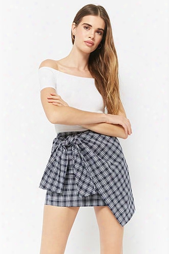 Plaid Tie-front Mini Skirt