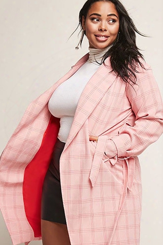 Plus Size Cutout Plaid Coat