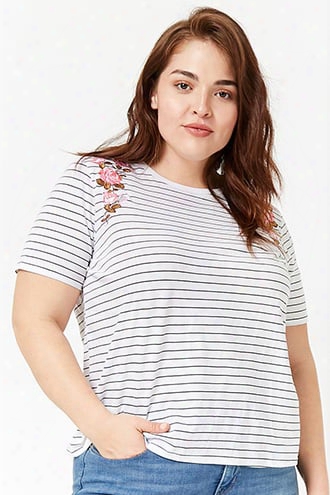 Plus Size Embroidered Stripe Tee