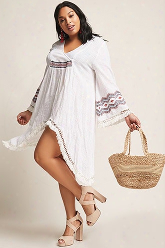 Plus Size Embroidered Surplice Tunic