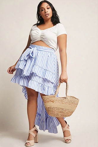 Plus Size Eta Stripe Tiered High-low Skirt