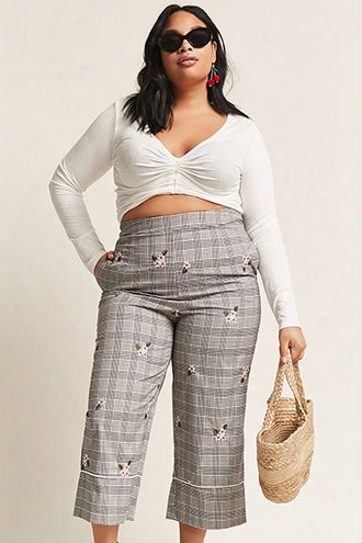 Plus Size Floral Glen Plaid Pants