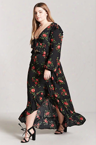 Plus Size Floral High-low Wrap Skirt