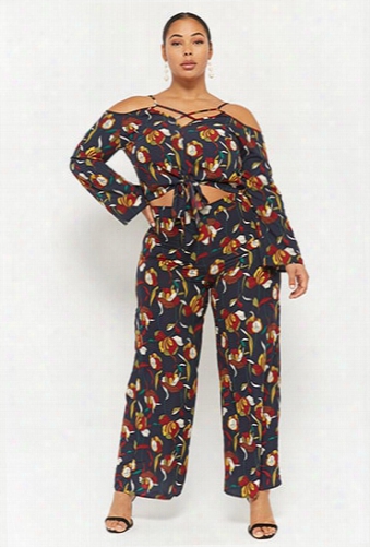 Plus Size Floral Print Wide-leg Pants