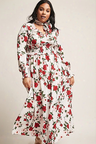 Plus Size Floral Pussycat Bow Maxi Dress