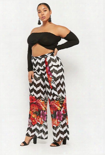 Plus Size Floral Zig-zag Palazzo Pants