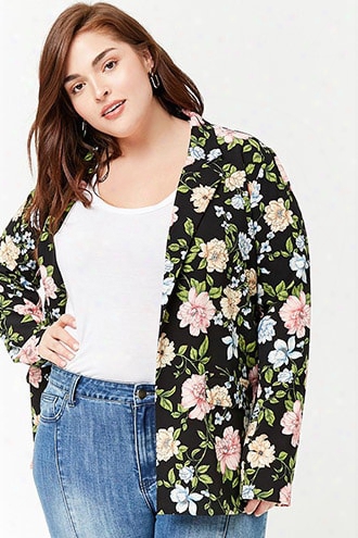 Plus Size Garden Flower Print Blazer