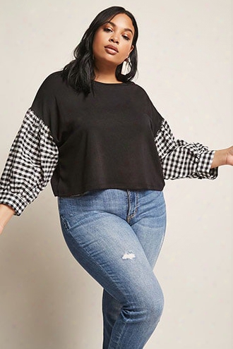 Plus Size Gingham Contrast Top