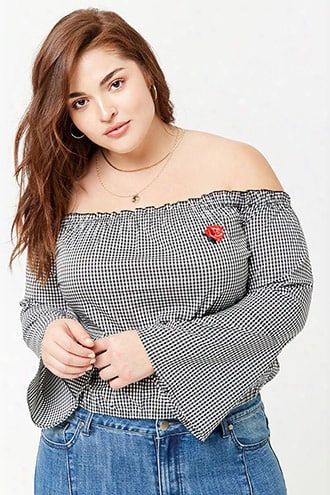 Plus Size Gingham Off-the-shoulder Crop Top